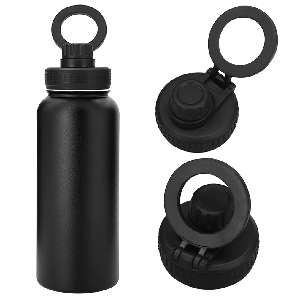 Magnetic Phone Holder Water Bottle Insulated Water Bottle 1000Ml Leak Proof Double Wall Vacuum Insulated Stainless Steel Thermos